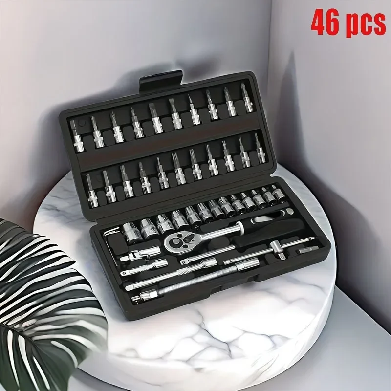 46/53 pieces of universal automotive repair tool kit, ratchet torque wrench combination, automotive socket wrench toolbox parts