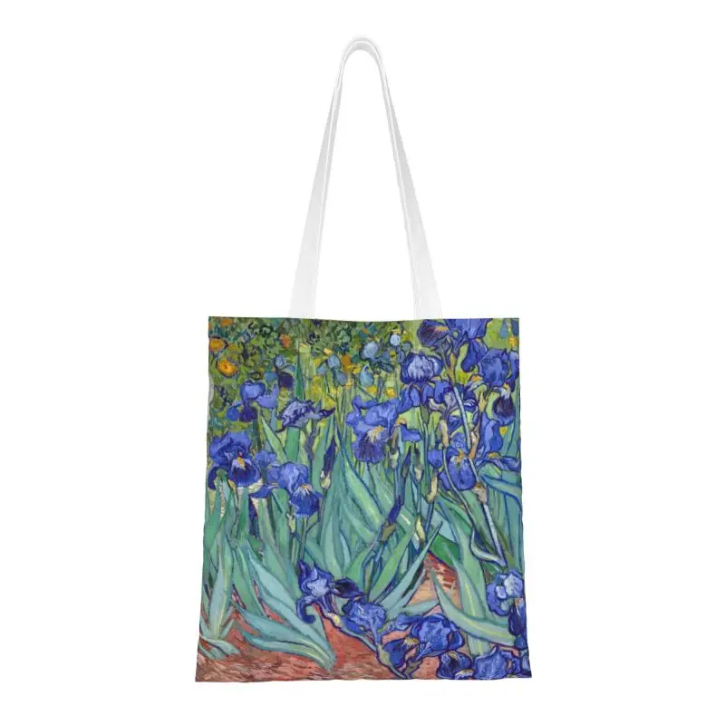 

Irises By Vincent Van Gogh Groceries Shopping Bags Funny Printing Canvas Shopper Shoulder Tote Bag Art Flowers Painting Handbag