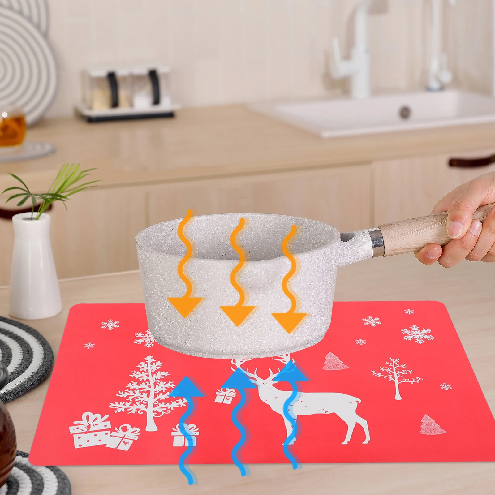 

12Pcs PVC Christmas Placemat Coaster Set Red Deer Pattern Heat Resistant Non Slip Table Mats for Dining Room Home Restaurant