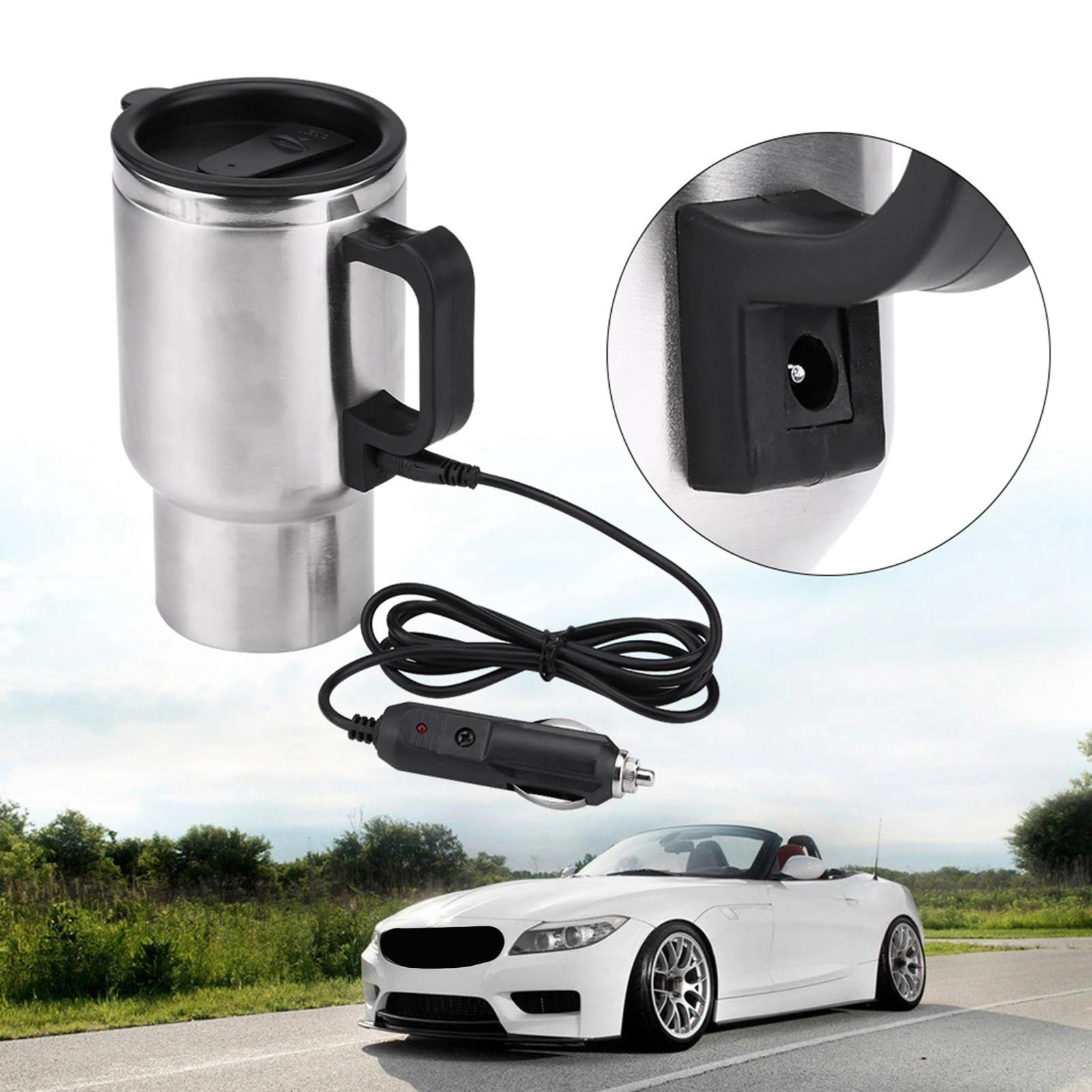 12V 450ml Electric Incar Stainless Steel Travel Heating Cup Coffee Tea Car Cup Mug Travel Heating Cup Car Electric Cup