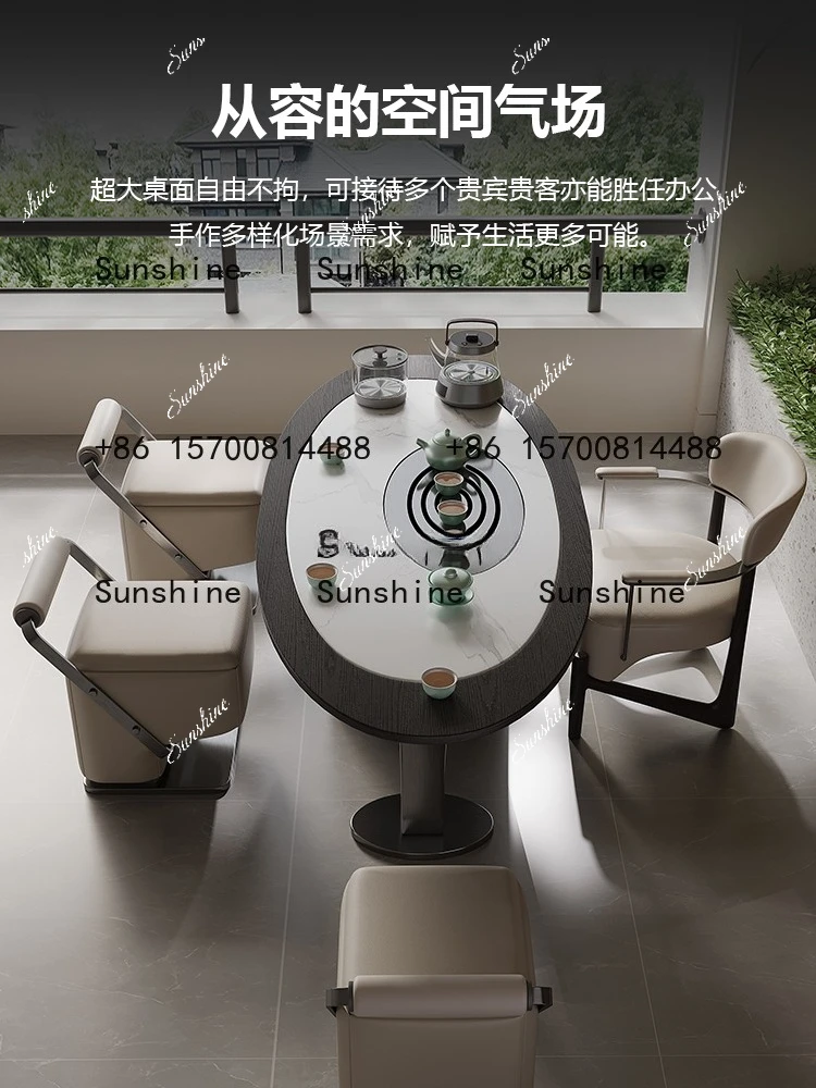 

Balcony tea table medieval solid wood new Chinese-style small apartment rock slab tea table office tea table