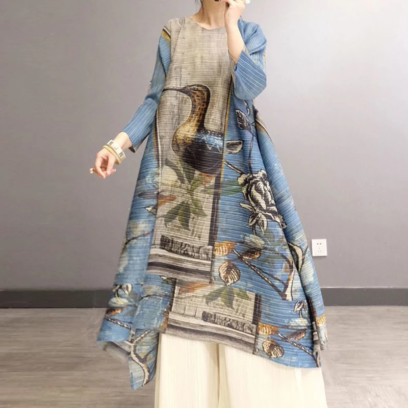 Grande robe plissée mi-longue pour femme, vêtements maxi, printemps, été, 2023