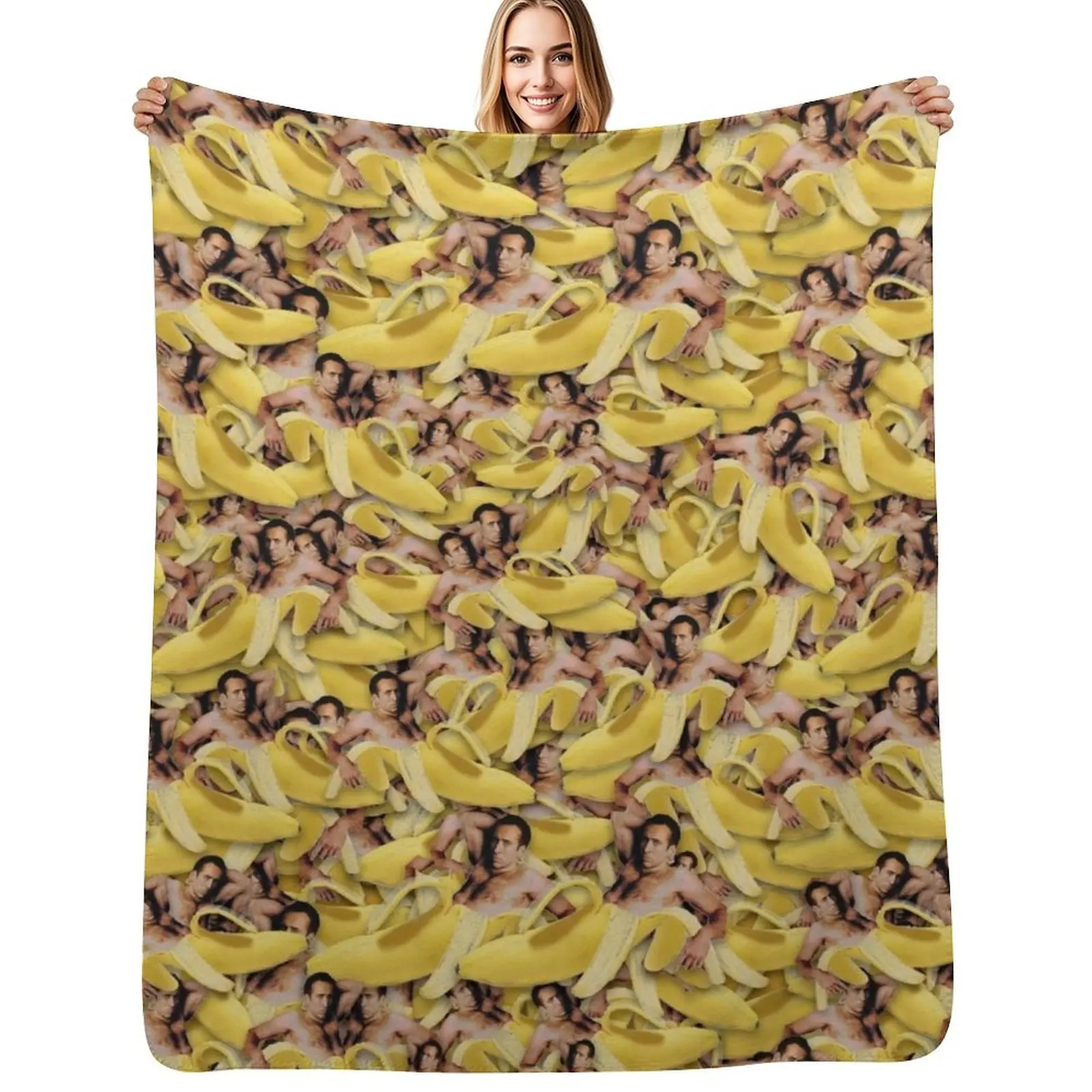 Nicolas Cage Banana Pattern Throw Blanket Warm Throw Blanket Gift for Anniversary
