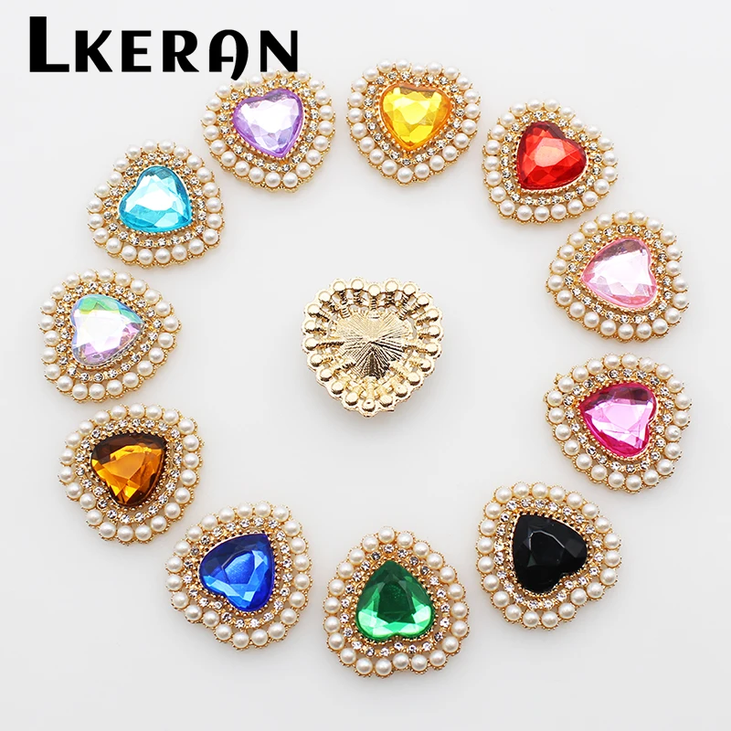 LKERAN 10 piezas 26*27MM nuevos botones acrílicos de perlas de corazón para decoración de ropa DIY botones a presión de Metal suministros para manualidades Scrapbooking