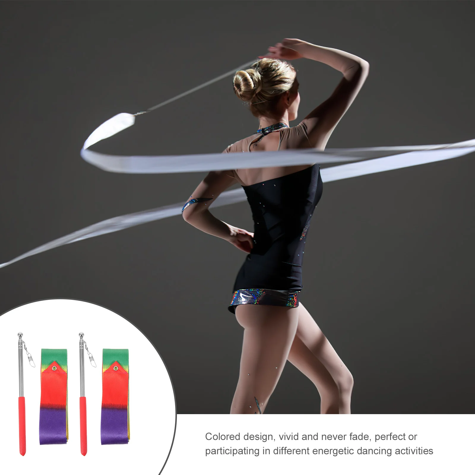 

1 set Colorful Fitness Gymnastics Ribbons for Artistic Stainless Steel Soft Fabric Dance Streamers Decorative Props Gymnastics