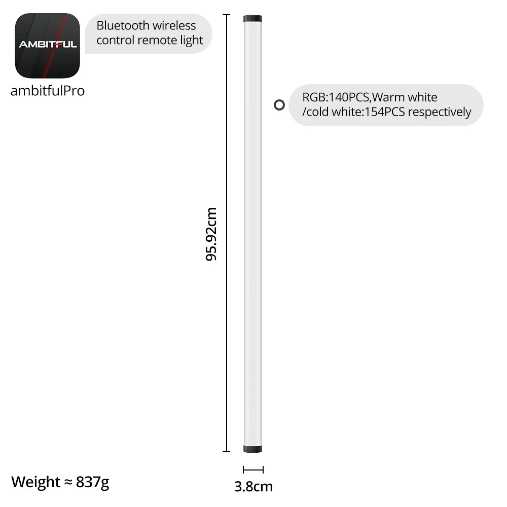 2026 Ambitful A2 PLUS 2500-8500K 37in 95cm Portable RGB Light Stick Led Video Lights For Photography