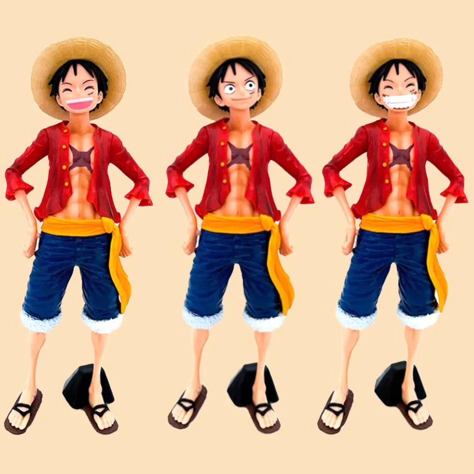 Hot 26cm One Piece Anime Figure Confident Smiley Luffy Three Form Face Changing Doll Action Figurine Model Toys Kits