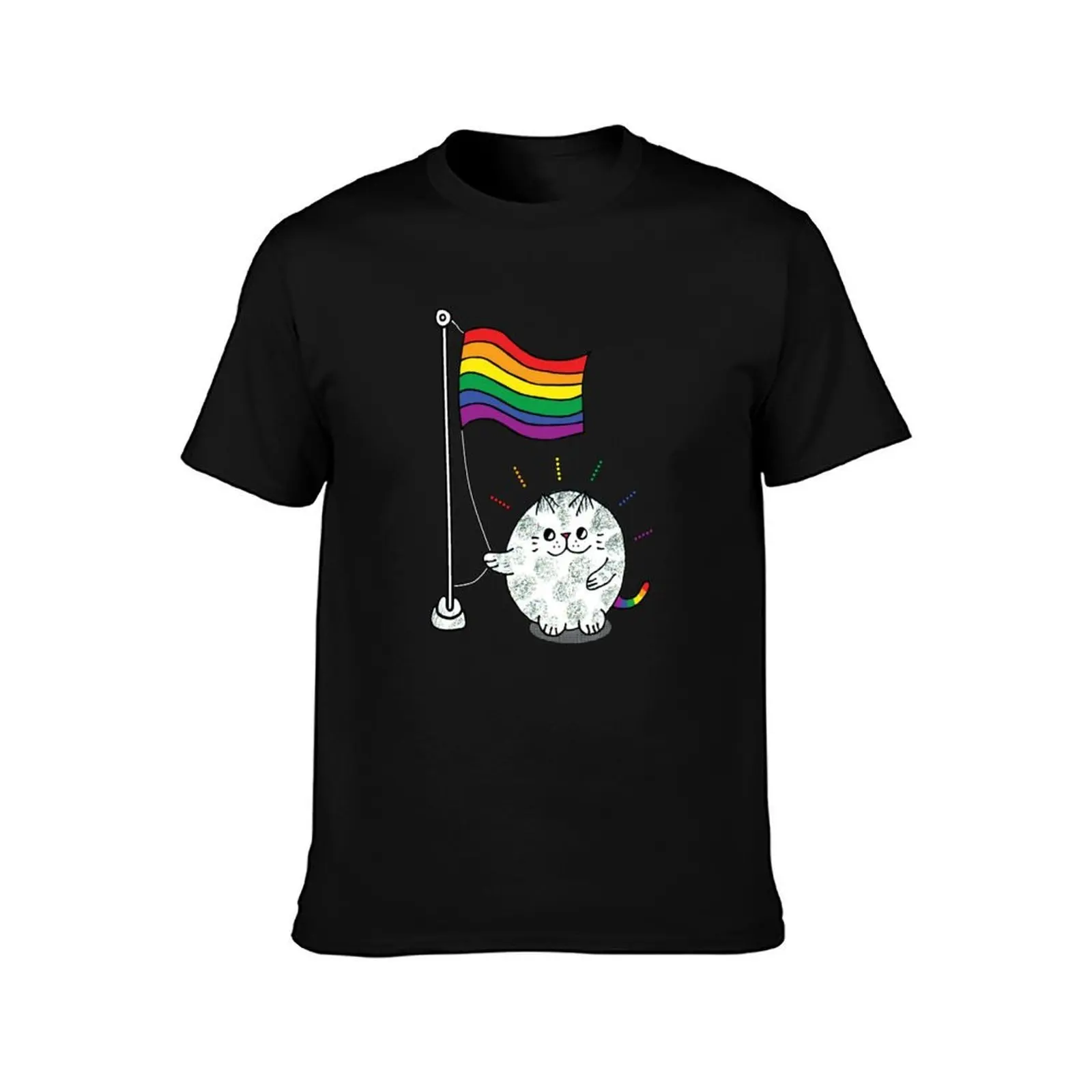 Raise the pride flag lgbtq cat T-Shirt, Summer Casual Cotton Tee, Oversized Streetwear Tops, Vintage Graphic Print, 100% Cotton