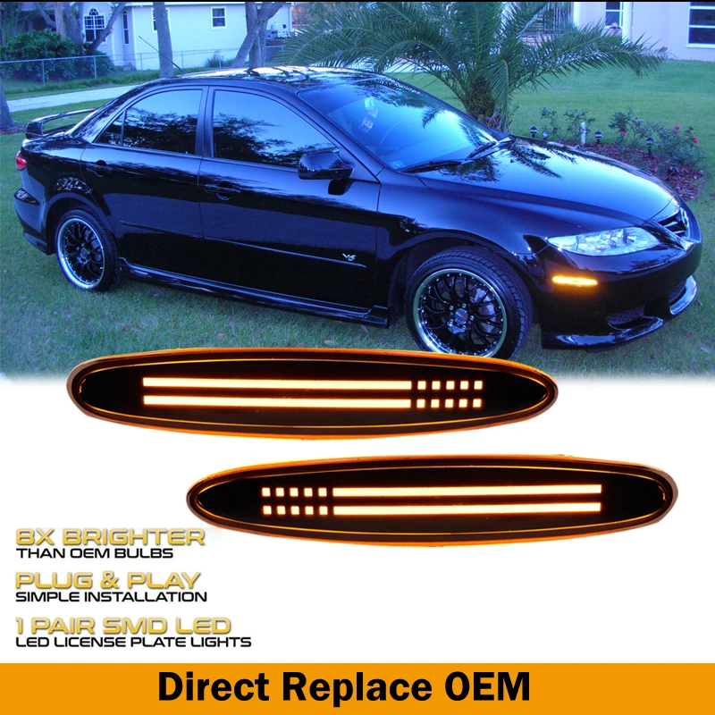 Smoked Lens Amber LED Front Bumper Side Marker Indicator Light Turn Signal Lamp for 2003-2008 Mazda 6 Mazdaspeed6 GG GY GG1 GY1