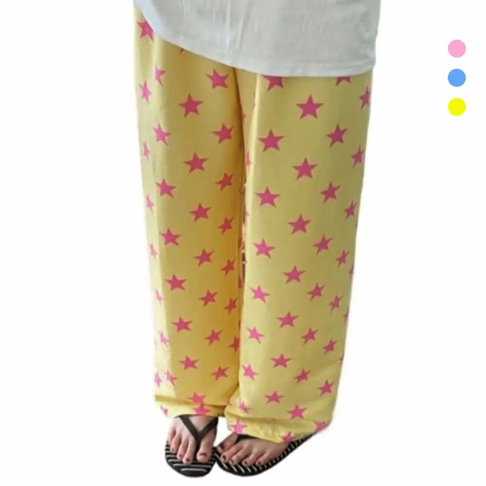 Cartoon Print Women Home Pants Star Print Elastic Waistband Night Pants Loose Fit Soft Fabric Cartoon Print Pants