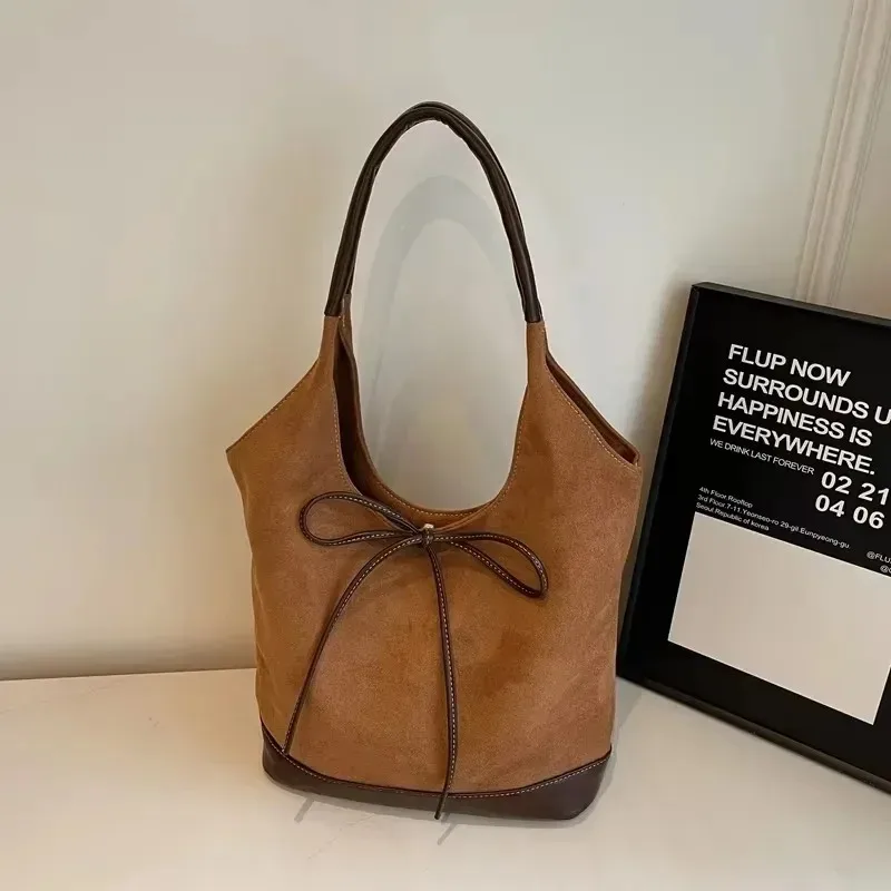 

Velvet Bow Solid Color Western Style 2025 Hot Selling Shoulder Bag Hasp Versatile Fashion Tote Bag Soft Simple Trendy Handbag
