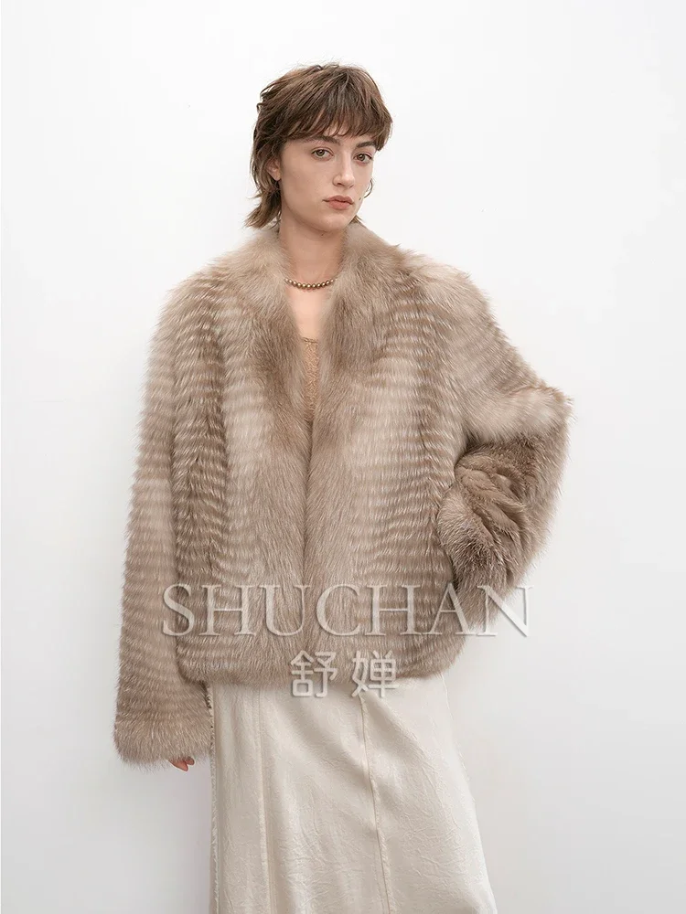 2024 Warm Strips Fox Hair Casaco De Frio Feminino Inverno Sheepskin Fur Coat Women  Casaco De Pele Feminino