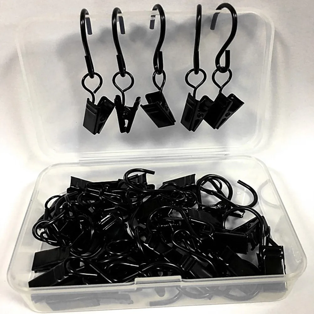 

60Pcs Premium Iron Curtain Clips with Hooks Black Easy Install Disassemble Solution for Small Pockets Tabs Curtain Ring