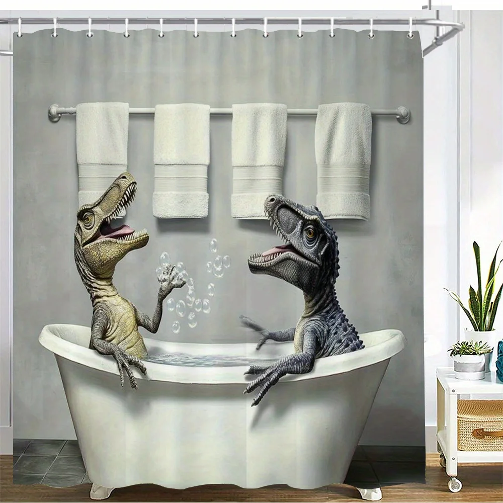 

Dinosaur Shower Curtain Waterproof Fabric Bathroom Curtains T-Rex Bath Screen Divider Home Decor With Hooks
