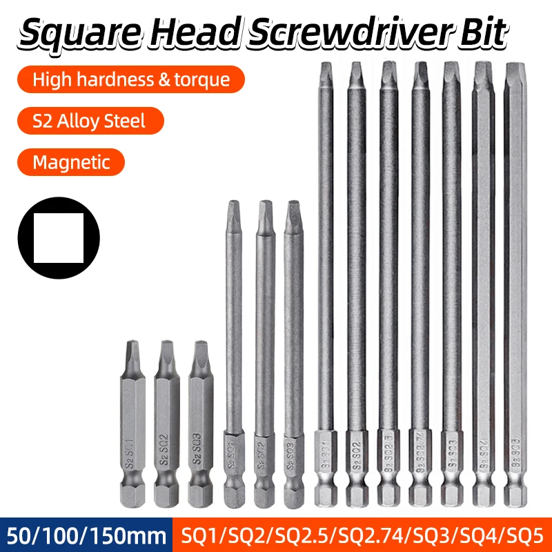 Magnetic Square Screwdriver Bit Set S2 Steel Shaped Screwdrivers Inner Four Corners Screwdriver 1/4 Inch Hex Hand Tools SQ1 2 3