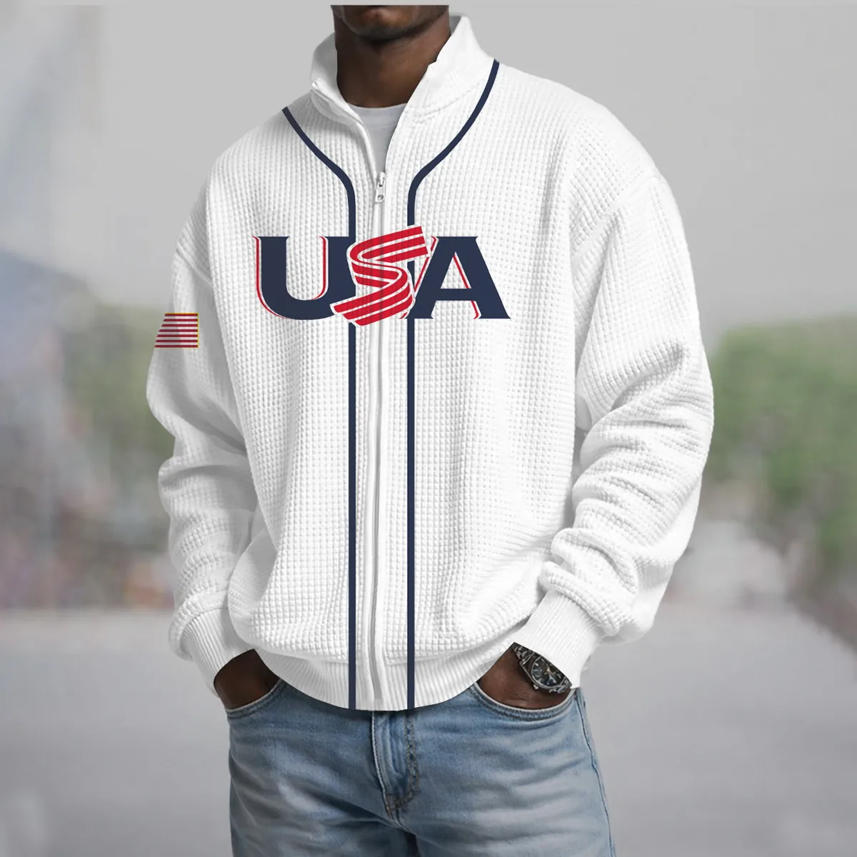 2026 World Baseball Classic Reissue Men's Plus Size Jacket, Soft Waffle Gown Material, WBC USA Team Uniform Judge Fan Shirt