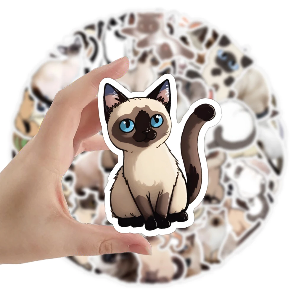 10/30/50PCS Kawaii Siamese Cat Anime Stickers Cartoon Decals Guitar Laptop Skateboard Luggage Phone Waterproof Kid Gift Sticker