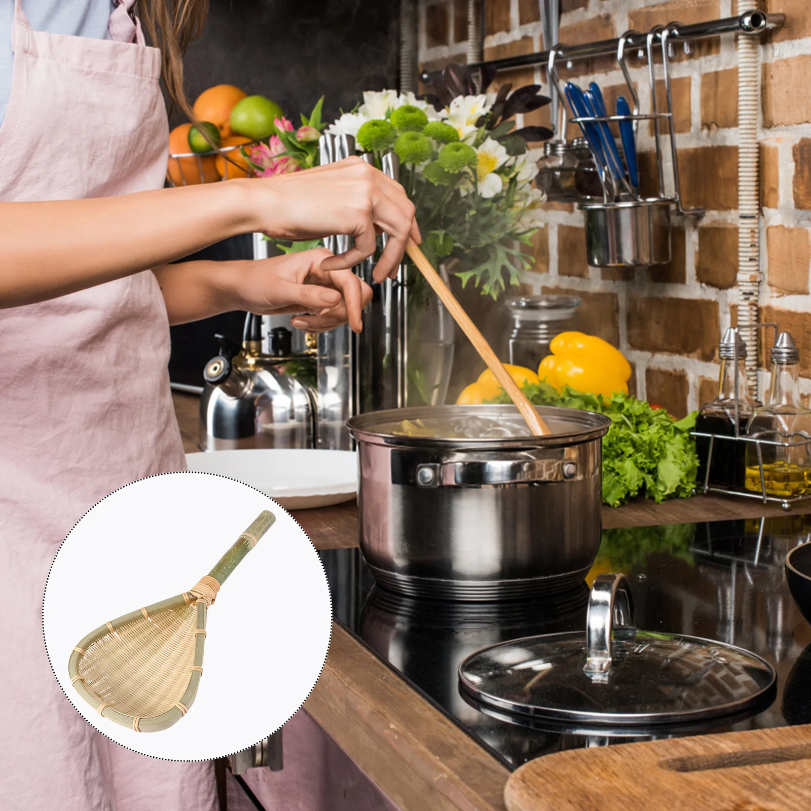 

1PC Heat Resistant Colander Cooking Spoon Mixing Spoon Bamboo Utensil for Kitchen Restaurant Home (Size L)