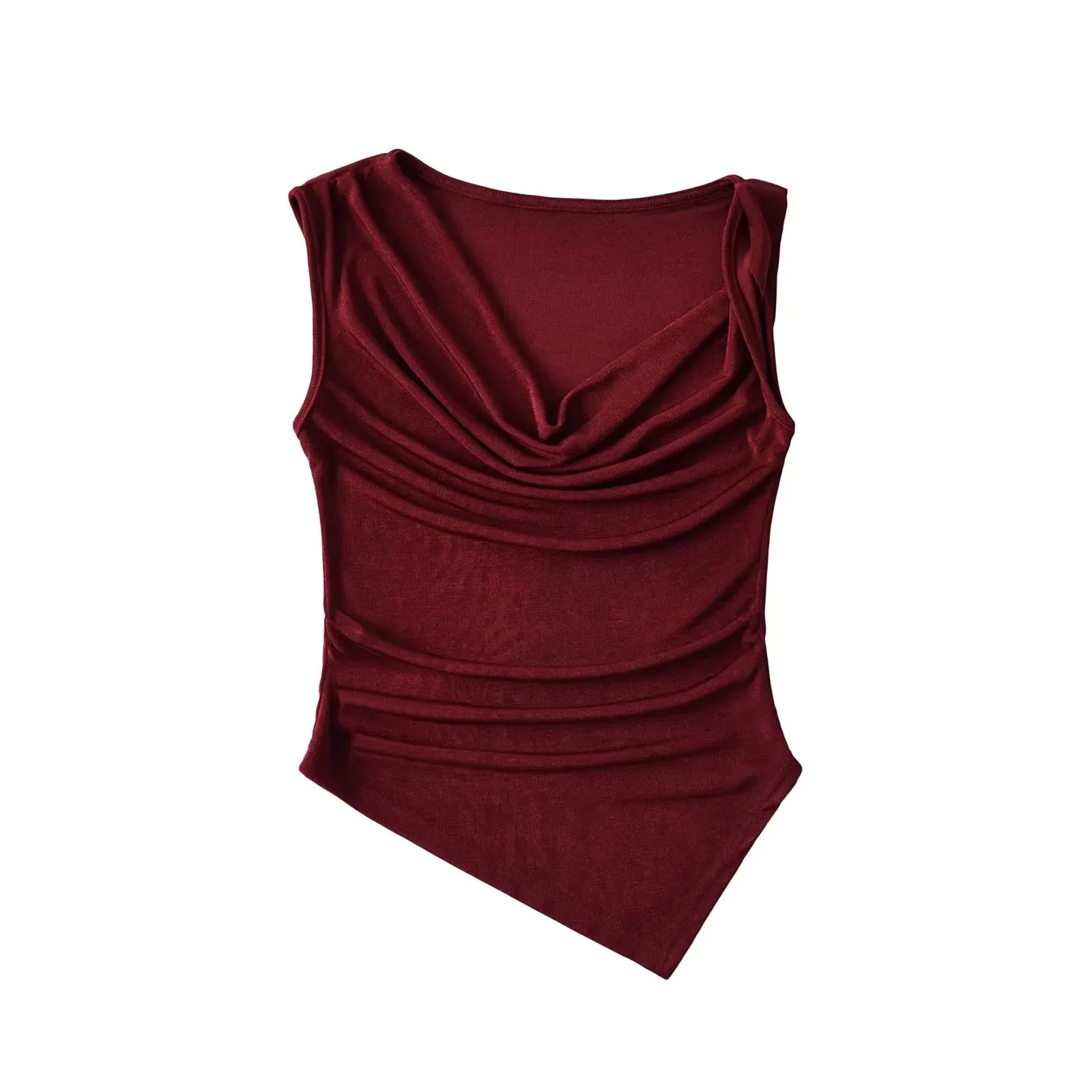 Purely desirable hot girl sexy low-neck T-shirt for women 2025 new model solid color irregular neckline sexy and versatile J66W
