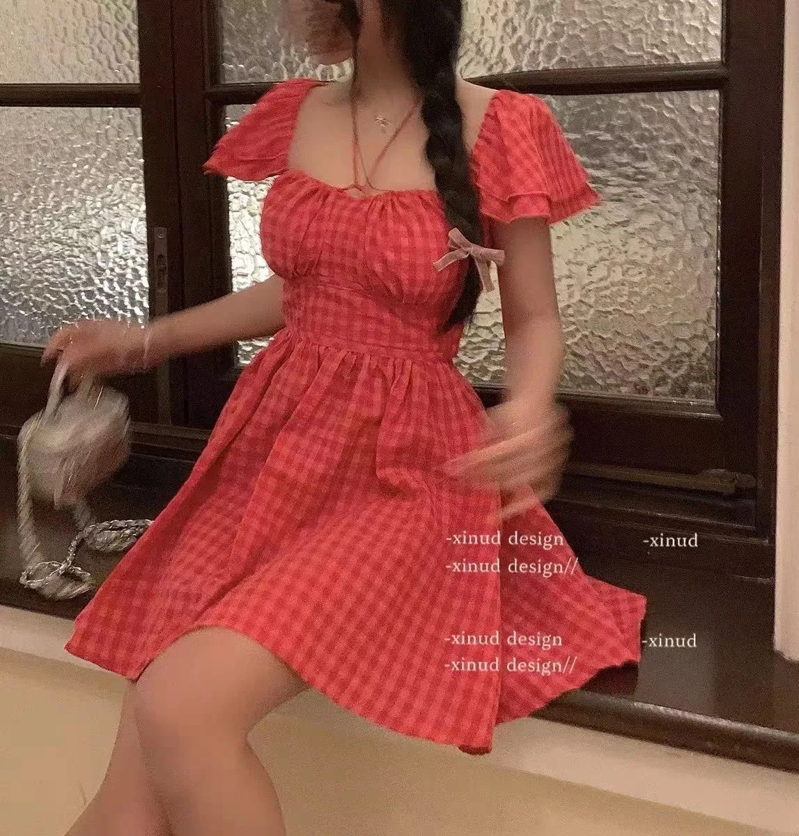 Vestidos de manga curta das mulheres nos anos 50 primavera gaze frisado em camadas puff manga império cintura fofo mori menina cottagecore elegante