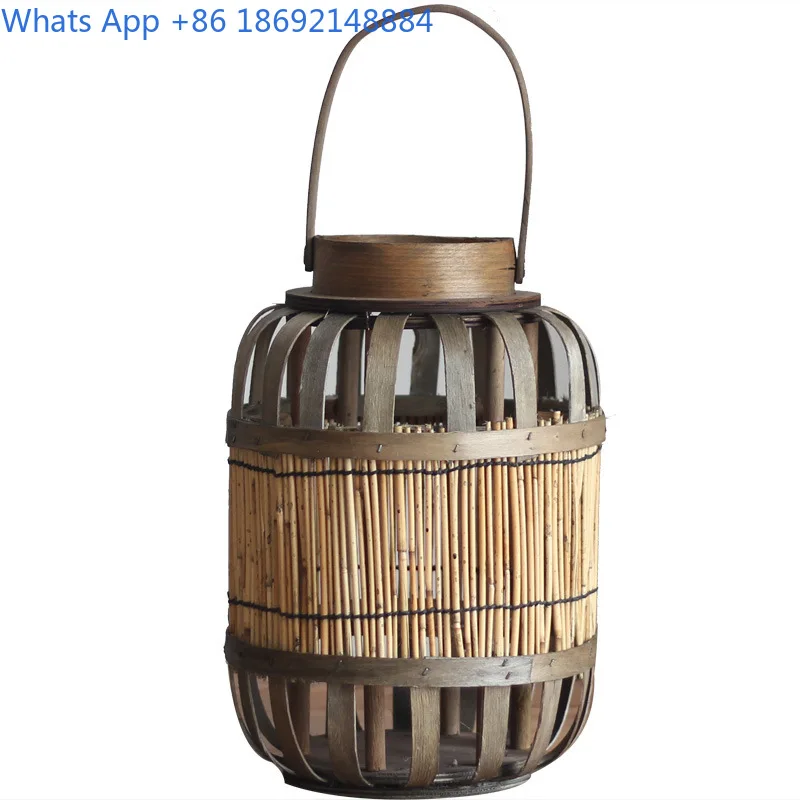 Handmade Chinese style woven bamboo lantern with wooden candle holder vintage decorative light for home decor