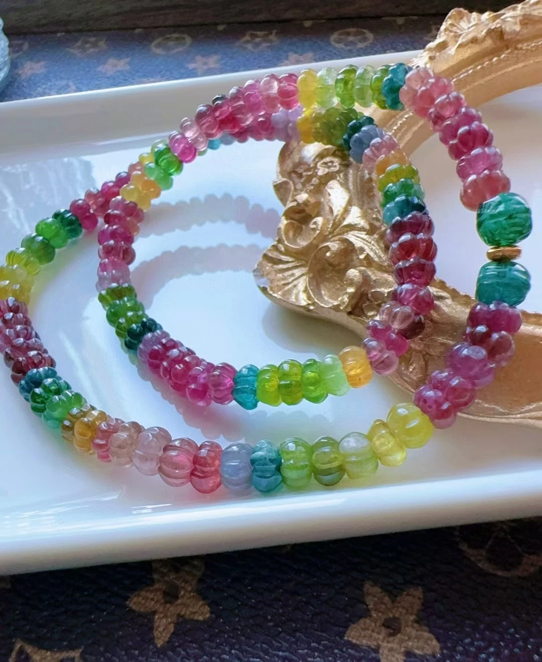 Natural Colorful Tourmaline Lotus 2 laps Bracelet Clear Abacus Beads 5.8mm Candy Tourmaline Women Jewelry AAAAAAA