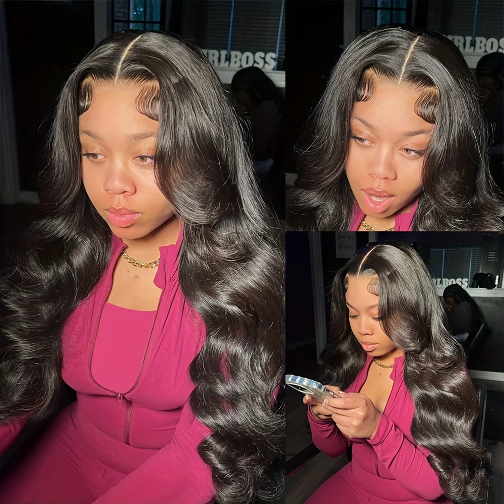 200% Density Brazilian Virgin Human Hair Body Wave Lace Front Wig - Pre Plucked 13x4 HD Lace Frontal - Black for Women