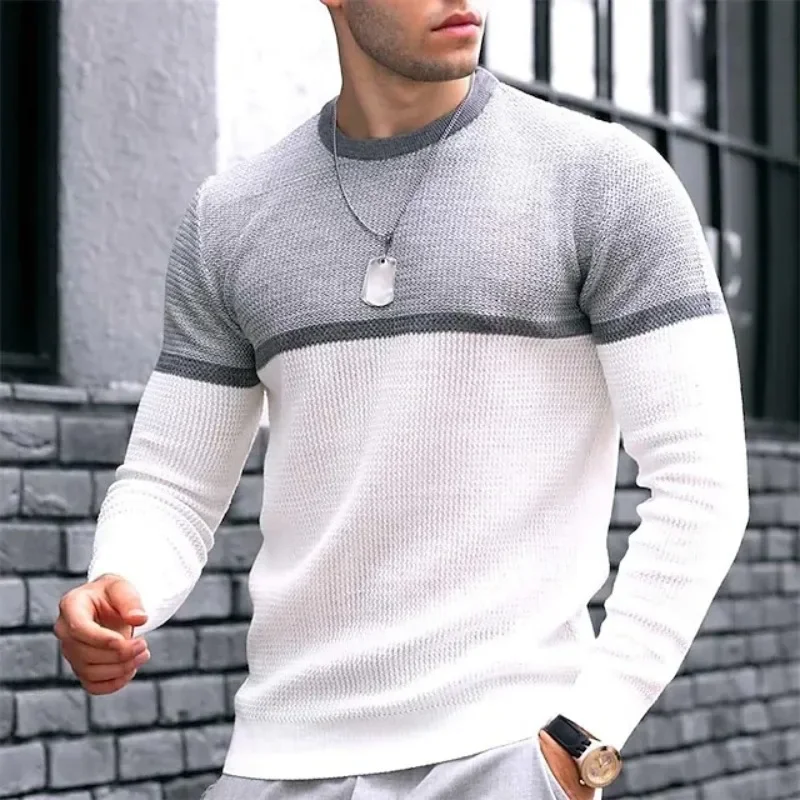 New Spring And Autumn Men's T-Shirt Crew Neck Casual Trend Top Large Size