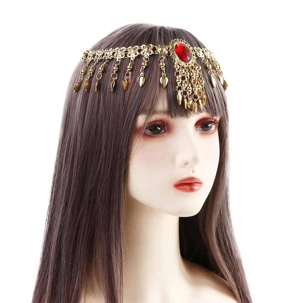 Collana con perline a catena per la testa Collana bohémien Danza indiana Costumi di danza del ventre Fascia per capelli con diamanti Accessori per la testa Accessori per prestazioni
