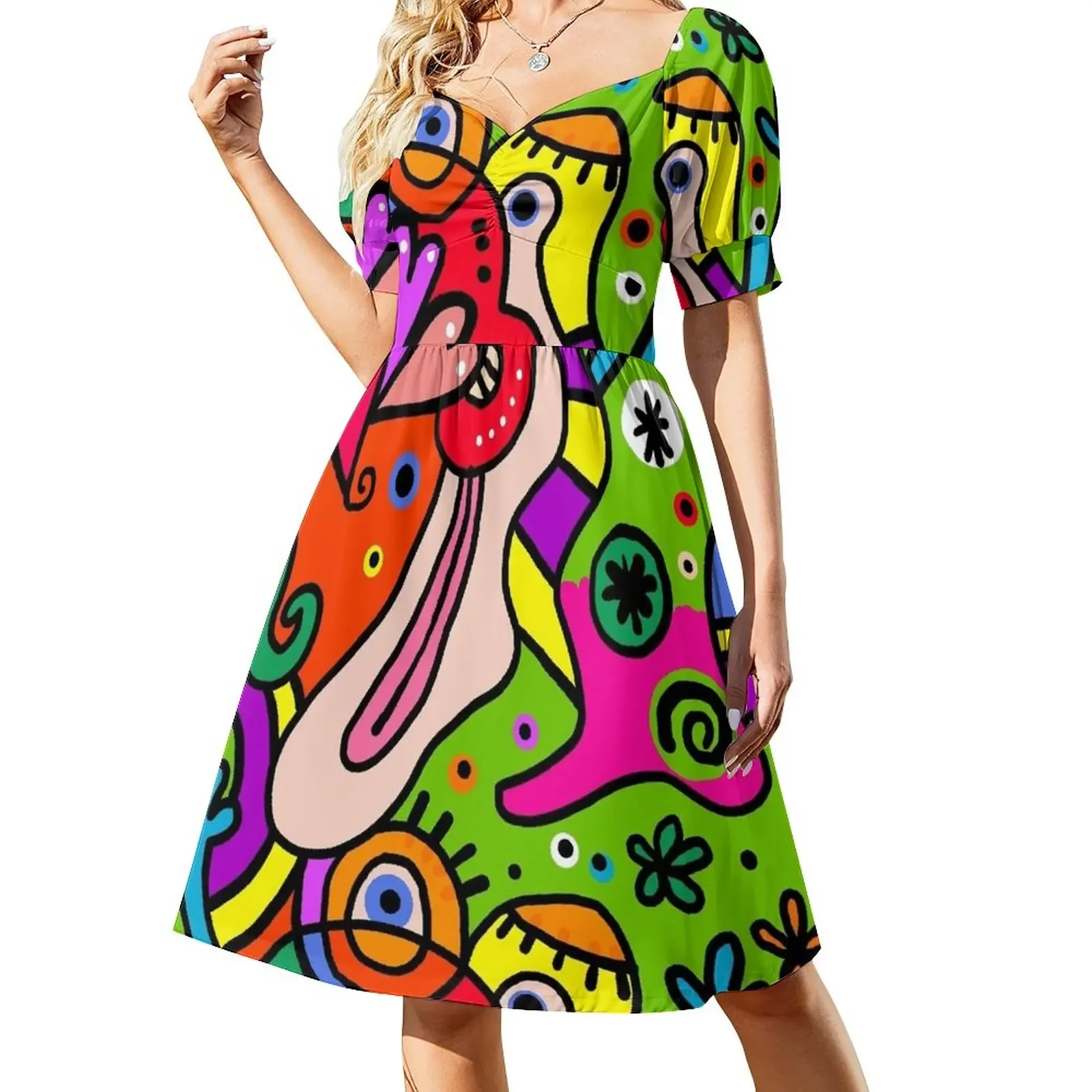 

Funny Colorful Cubist Abstract Art Short-Sleeved Dress Women's long dress elegant women's dresses sale