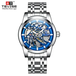 TEVISE Automatic Mechanical Watch Skeleton Luminous Business&Fashion Style Stainless Steel Wristwatch Waterproof