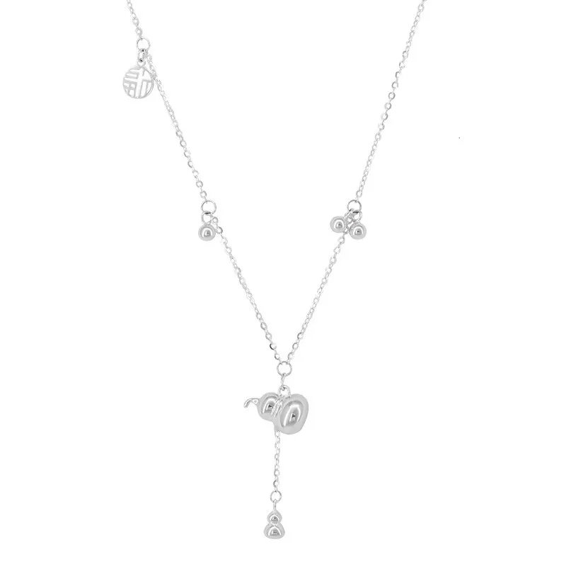 

S925 pure silver gourd pendant necklace women's niche design high-end tassel collarbone chain new accessory