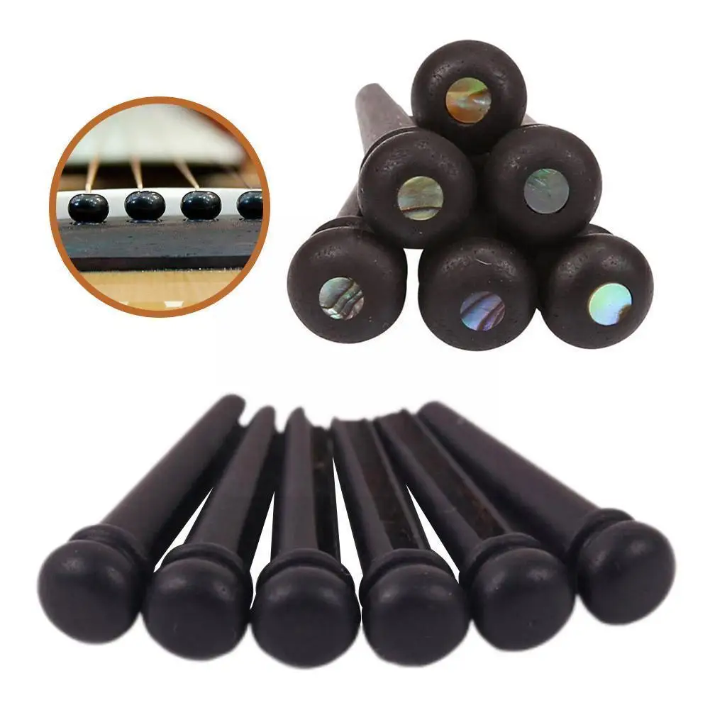 6pcs Ebony Guitar Stud Inlay Wood String Slotted Tail Nail Parts Guitar With Mark Bridge Pin Abalone Acoustic Dot D6q2