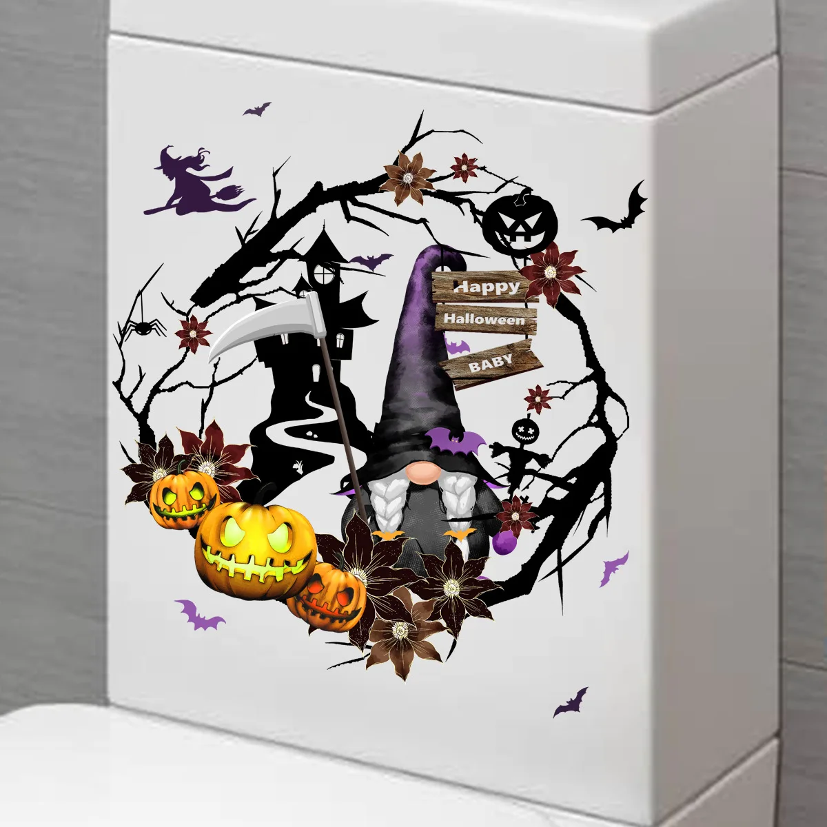 New Halloween Pumpkin Castle Toilet Sticker Bathroom Toilet Print Wall Sticker PVC