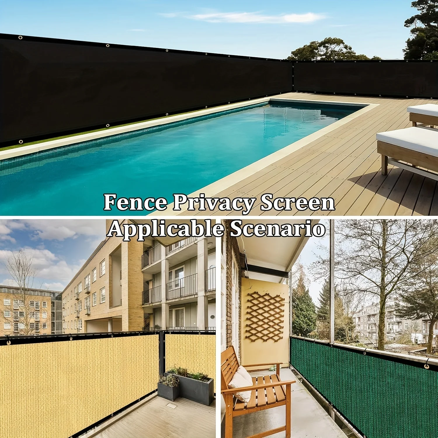 شبكة مظلة للشرفة الخارجية مختارة من مادة البولي إيثيلين عالية الكثافة، منسوجة بشكل متساوي، قابلة للتنفس ومقاومة للأشعة فوق البنفسجية، مع بلاستيك.