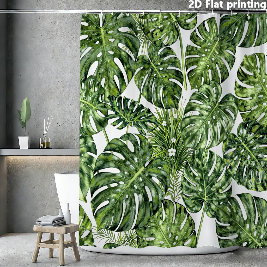 Tropical Monstera Leave Shower Curtain Lush Green Botanical Jungle Print Waterproof Bathroom Decor Accessories Home Decor Accent