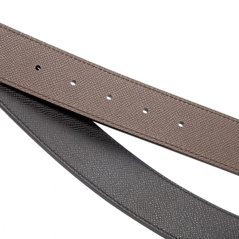 Cinto de couro genuíno feito à mão de 3,8 cm de largura premium para homens – pulseira de couro de grão integral com padrão de pontos texturizados, sem fivela, reversível