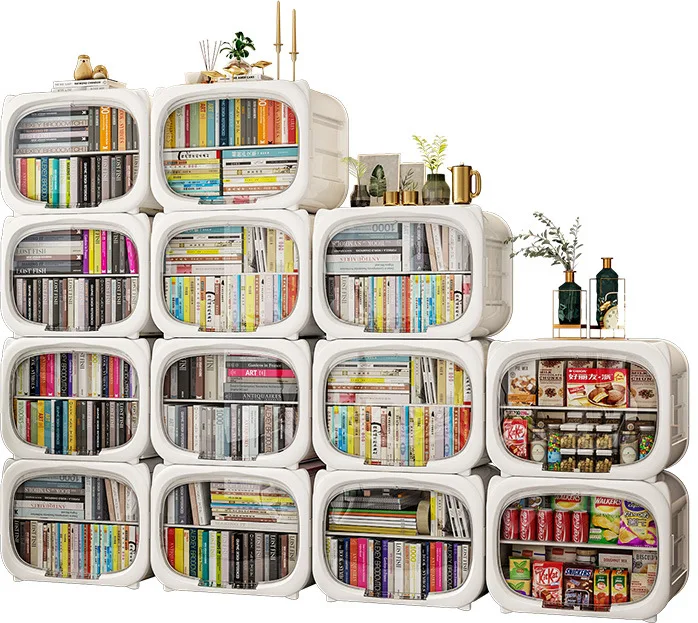 

Bookcase with door dustproof free combination lattice storage sundries cabinet simple bookshelf