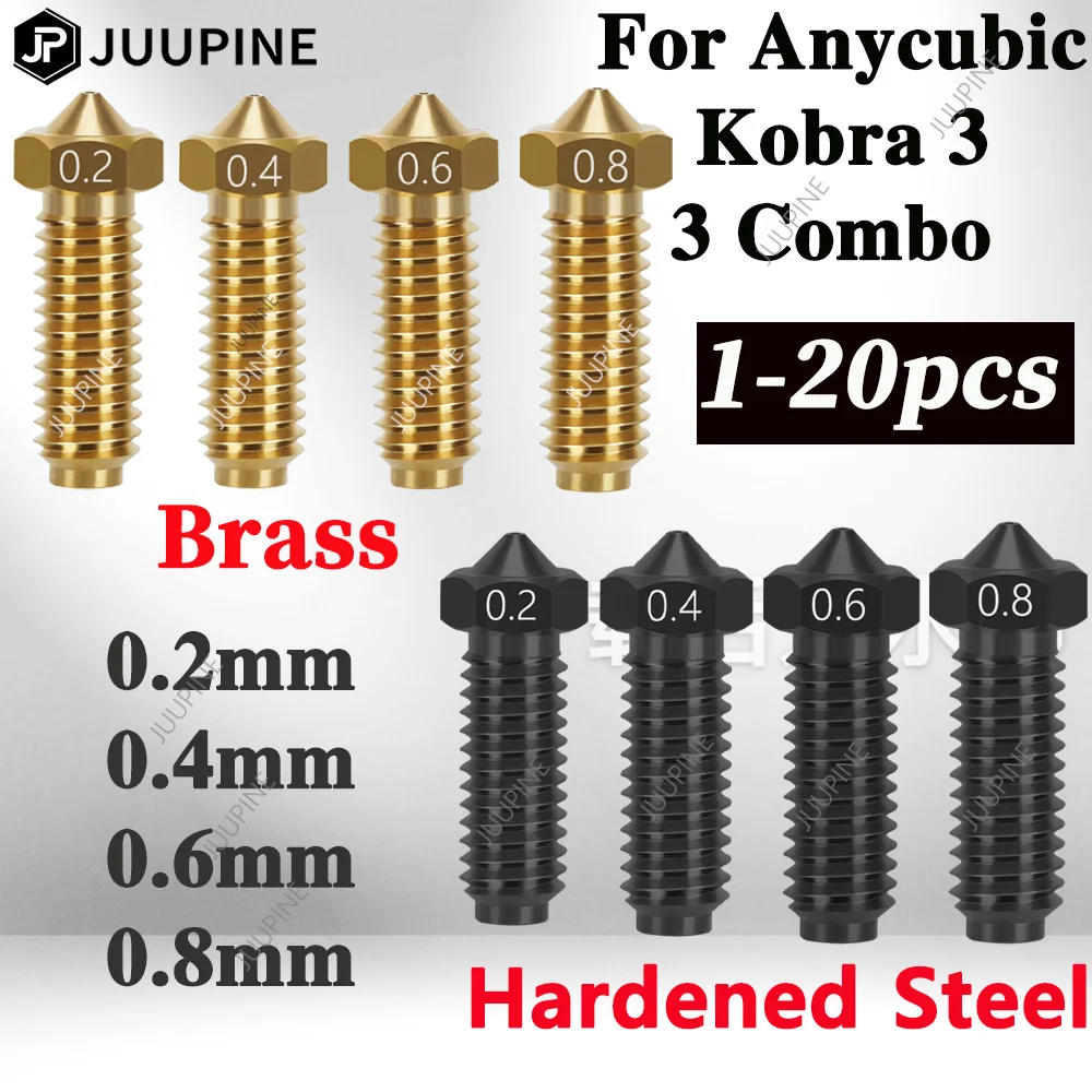 For Anycubic Kobra 3 Combo Hotend Nozzle 0.2 0.4 0.6 0.8 Hardened steel Brass Nozzle For Anycubic Kobra3 Spare Parts Accesories