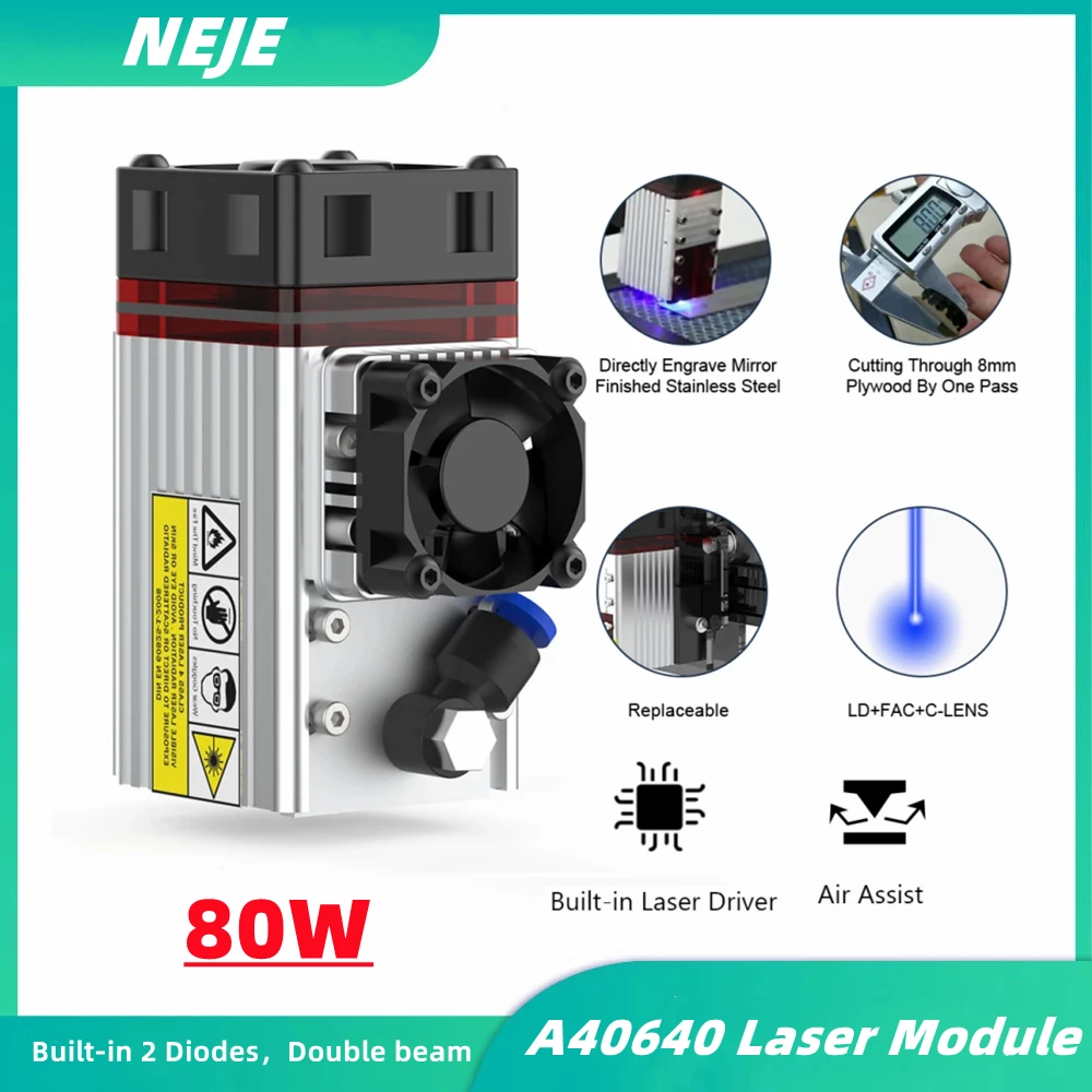 NEJE A40640 CNC Laser Module 80W 450nm Dual Fan Cooling Module Kit for Laser Engraver MDF Wood Cutting Mark Tool