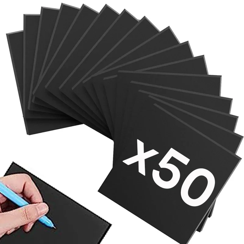 50 Sheets Blank Sticky Notes Self Adhesive Notepad Self Stick Black Note Memo Pads for Teacher Students Office School Supplies