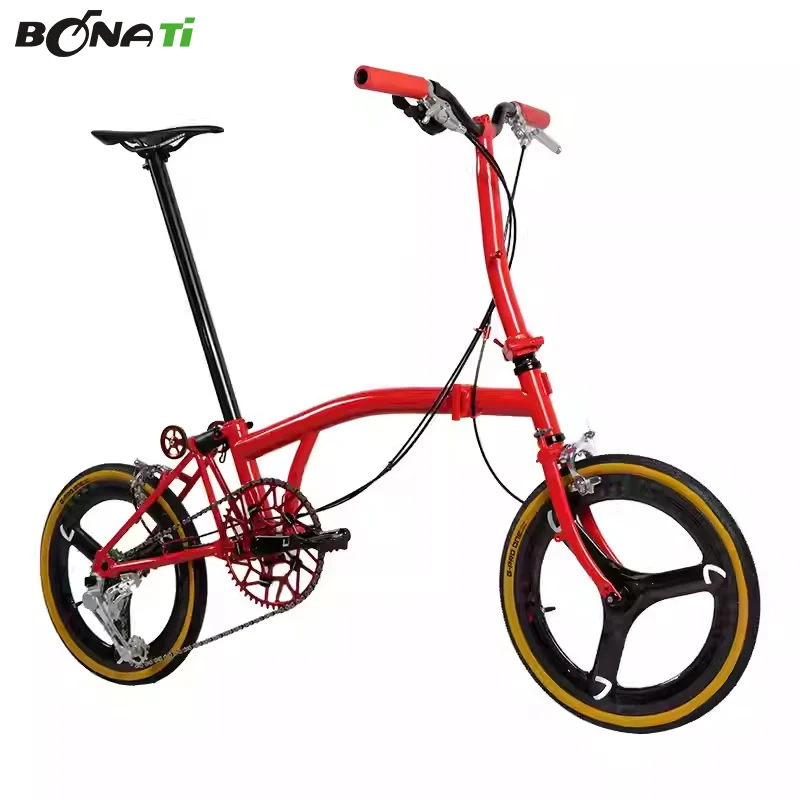 Titanium Tri-Fold Folding Bike, Commuting City Bicycles, Small Wheel for Adult, 7 Speed, C Brake, 16 Inch，P Line, C Line