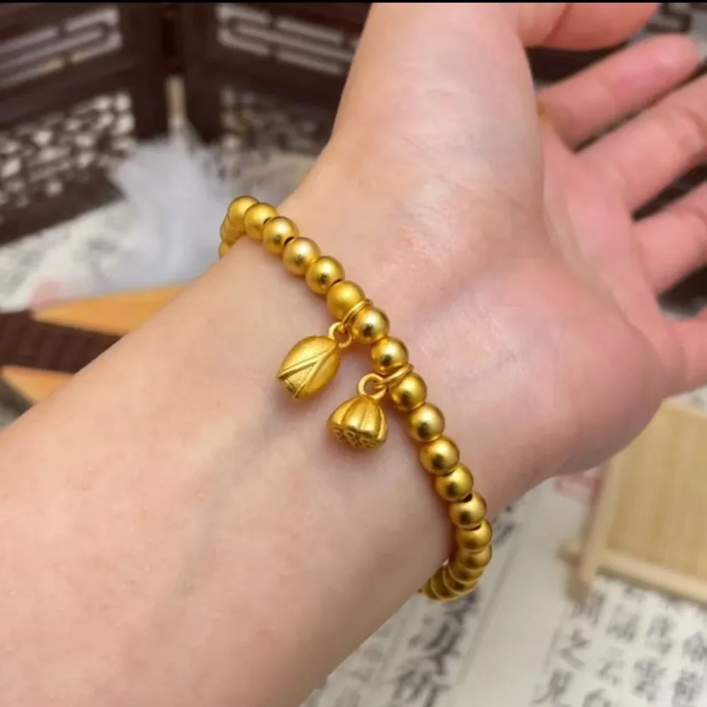 Retro art transfer beads hand string folding belt 9999gold