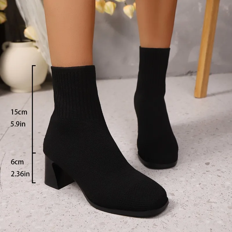 Women's Ankle Boots Knitted Heel High Heels Spring Fall and Winter Models Beige Black Yellow Fashion Women Elastic Socks Boots view 2