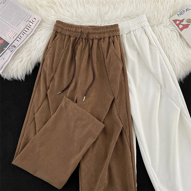Corduroy American Sle Coffee Color Men's Pants Vintage Pleated Design Casual Sweatpants Trendy Loose Heavyweight Paratroope...