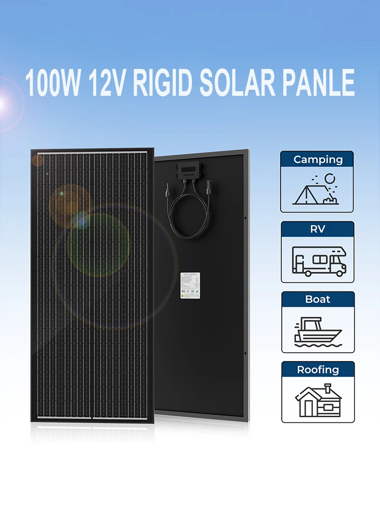 RVPOZWER 12V 400W/200W/100W Starres Solarpanel Monokristallines Silizium Wasserdicht 18BB N-Typ Solarzellen Camping/Haus/Wohnmobil