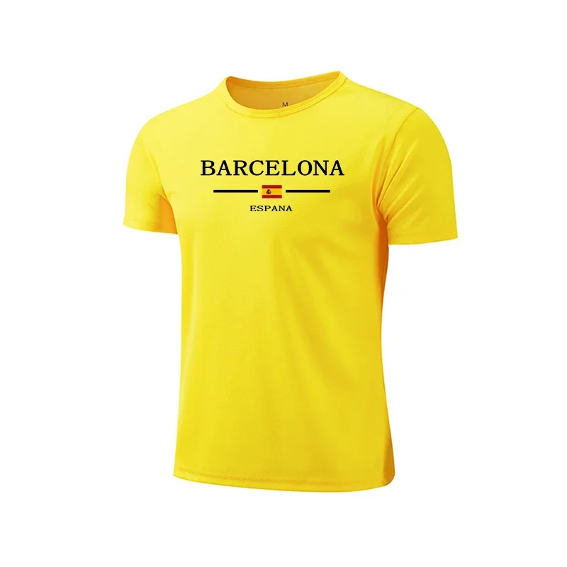 Barcelona Hot Sale Men's Summer Sports T-shirt High Quality Breathable Quickdry Tee Male Versatile Marathon Fitness Football Top