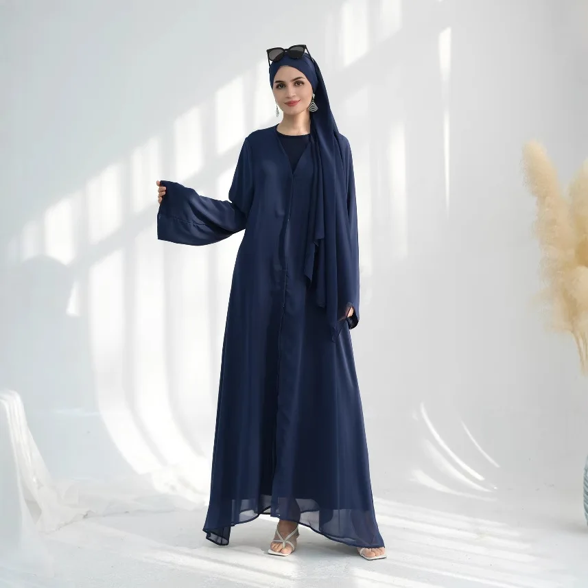 Dubaï Abaya Kimono Eid Ramadan musulman ouvert Abaya écharpe femme turquie couleur unie Cardigan Robe ensemble Islam vêtements Robe arabe