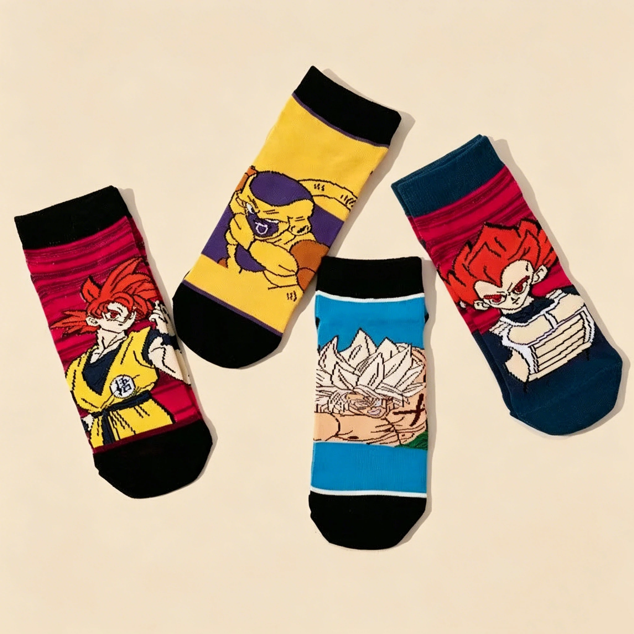 4Pairs of Fashionable New Dragon Ball Z Anime Women's Socks Japanese Cartoon Wukong Beijita Super Saiya Print Couple Ankle Socks image 4