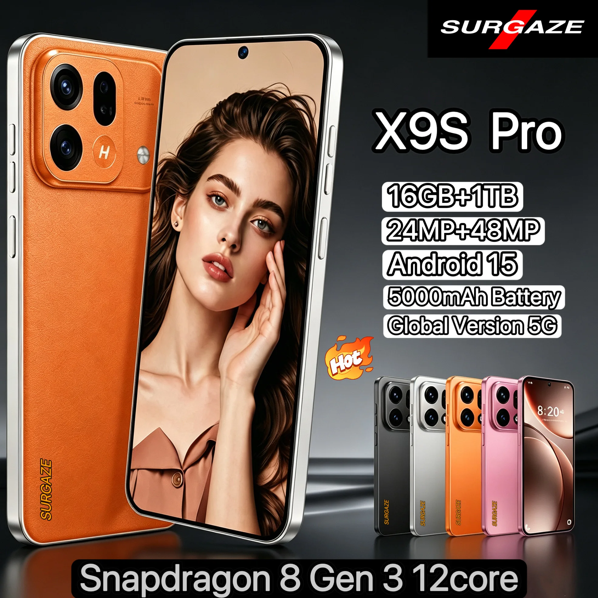 SURGAZE High-Performance X9S Pro Smartphone 16GB+1TB Android15 5000mAh 6.9-inch 5G Dual SIM Global Version Mobile Phone Arrival